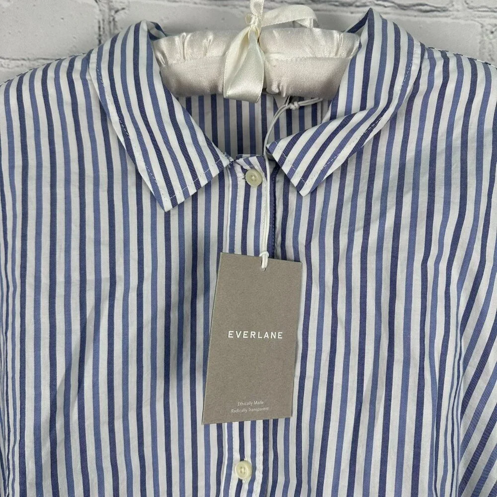 Everlane‎ Women's The Woven 100% Cotton Long Sleeve PJ Pajama Top, Blue Stripe